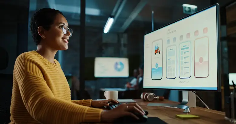UI UX designer working in Figma on computer - What is Figma - Uses, Benefits, and Features | AND Academy