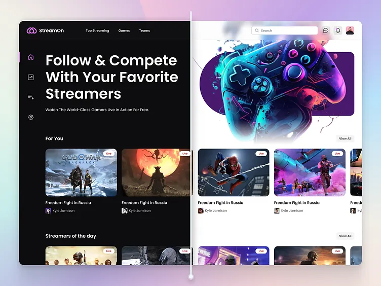 website light and dark mode UI - Video Game Streaming Website, Dark Mode, Light Mode, UI Design by ...