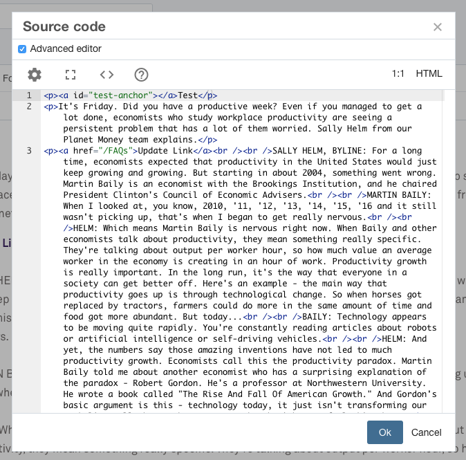 HTML source code on screen - View or Edit HTML: Cascade Help - Northwestern University
