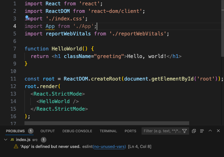 React programming code - Using React in Visual Studio Code