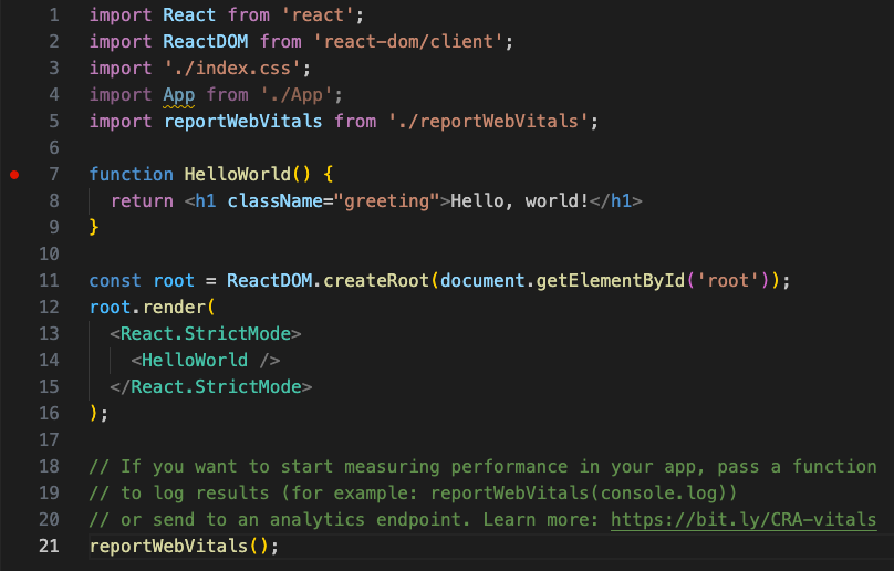 React programming code - Using React in Visual Studio Code